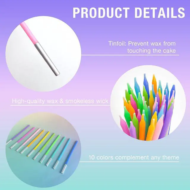 Alt view image 6 of 7 - Rainbow Birthday Candles, 40-Count, 5.5in Tall Thin