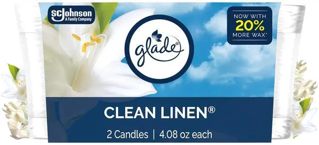 Main image of Glade 1-Wick Scented Candle Jar, Clean Linen, Air Freshener Infused with Essential Oils, 4.08oz, 2Count