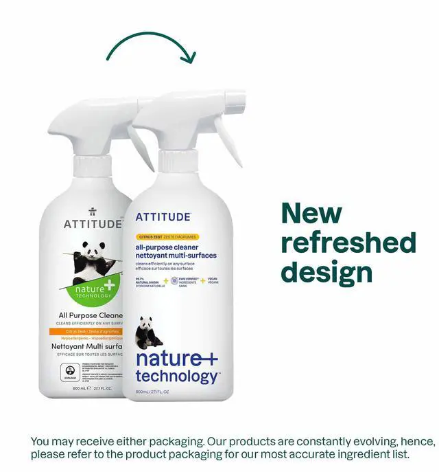 Alt view image 5 of 6 - ATTITUDE All Purpose Cleaner Spray, EWG Verified, Vegan, 94% Plant-Based, Streak-Free, for Kitchen, Bathroom, Glass & More, Citrus Zest Scent, 27.1 Fl Oz