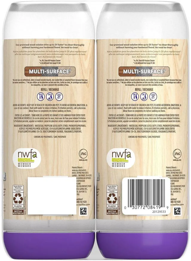 Alt view image 3 of 6 - Swiffer Power Mop Wood Refill Solution, QuickDry Hardwood Floor Cleaner, All-Purpose Multi-Surface, Lemon Scent, 50.7oz