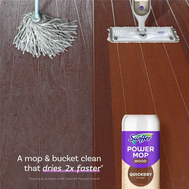 Alt view image 5 of 6 - Swiffer Power Mop Wood Refill Solution, QuickDry Hardwood Floor Cleaner, All-Purpose Multi-Surface, Lemon Scent, 50.7oz