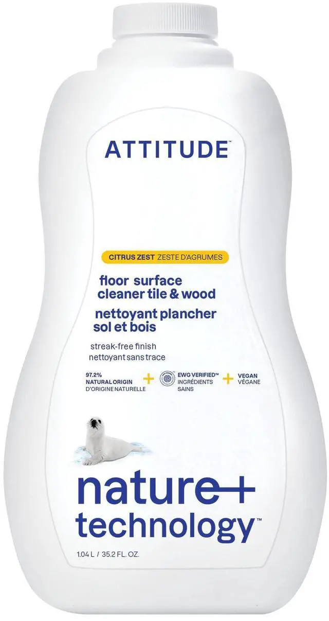 Main image of ATTITUDE Floor Cleaner, EWG Verified, Streak-Free, Vegan & Plant-Based for Tile, Wood & Laminate Floors, Citrus Zest Scent, 35.2 Fl Oz