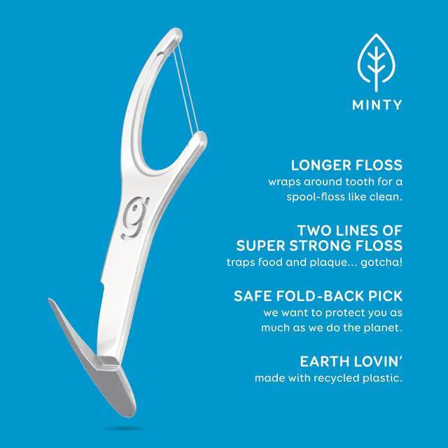 Alt view image 3 of 6 - GRIN Double Flosspyx Dental Flossers, 150 Count, Minty Flavor, Recycled Plastic, 2 Lines Strong Floss, Longer Floss Head, with Soft Fold-Back Tooth Pick