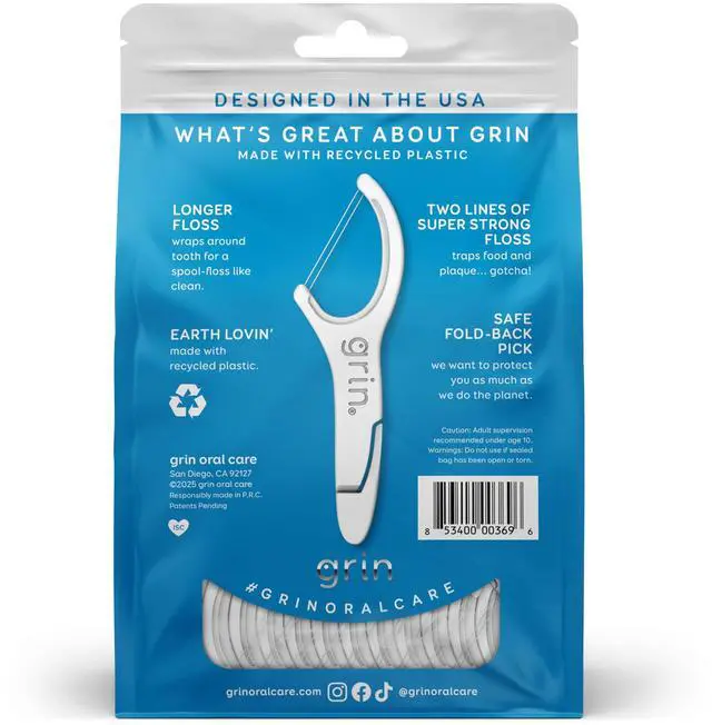 Alt view image 5 of 6 - GRIN Double Flosspyx Dental Flossers, 150 Count, Minty Flavor, Recycled Plastic, 2 Lines Strong Floss, Longer Floss Head, with Soft Fold-Back Tooth Pick