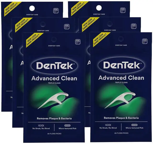 Main image of DenTek Advanced Clean Floss Picks, Plaque Remover, 20 Count, Pack of 6