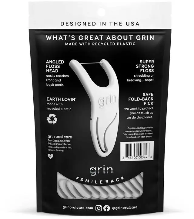 Alt view image 2 of 6 - GRIN Molar Flosspyx, 75 Count, Minty Flavor, Recycled Plastic Floss Picks, with Safe Soft Fold-Back Tooth Pick