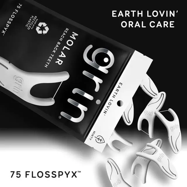 Alt view image 4 of 6 - GRIN Molar Flosspyx, 75 Count, Minty Flavor, Recycled Plastic Floss Picks, with Safe Soft Fold-Back Tooth Pick