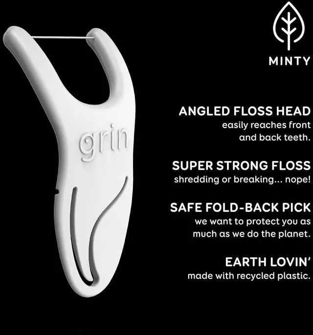 Alt view image 5 of 6 - GRIN Molar Flosspyx, 75 Count, Minty Flavor, Recycled Plastic Floss Picks, with Safe Soft Fold-Back Tooth Pick