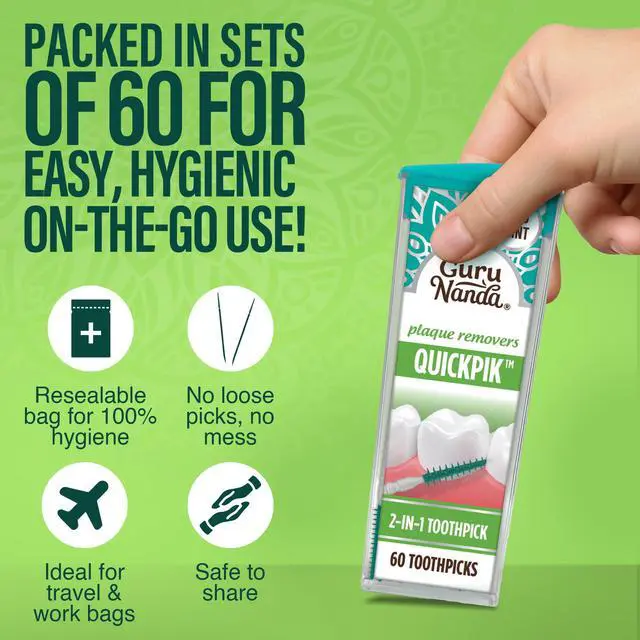 Alt view image 2 of 7 - GuruNanda 2-in-1 QuickPik Toothpick & Interdental Pick, Soft Rubber Bristles, with Travel Case, 60ct (Pack of 2)