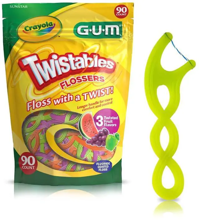Main image of GUM Crayola Twistables Kids Floss Pick with Fluoride, 90 Count