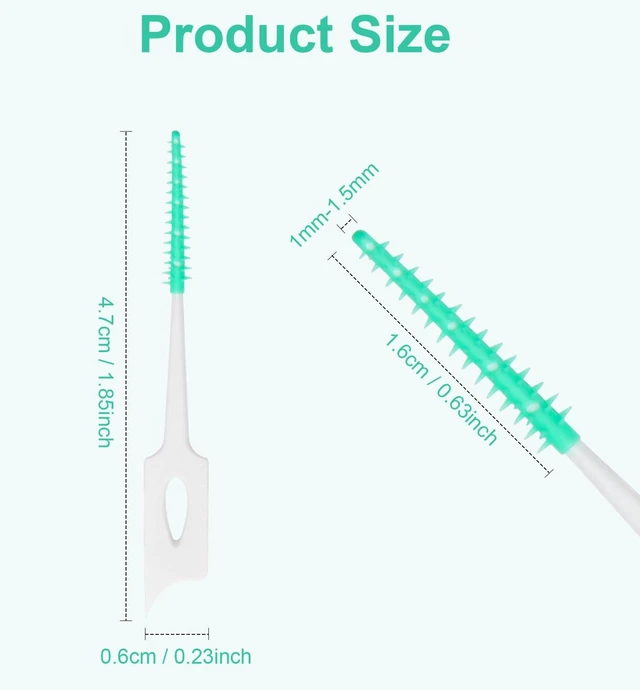Alt view image 3 of 6 - Dental Floss Picks, 200 Count, Soft Rubber Brush Head, Interdental Brushes with Convenient Carry Case, Dual-Ended Toothpick, Travel Teeth Cleaning Tools, Green