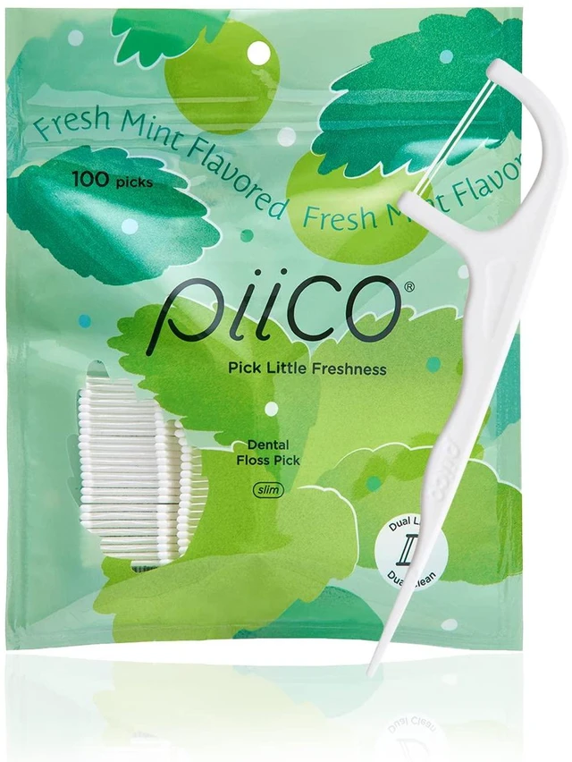Main image of Piico Xylitol Floss Picks, 100 Count - Unbreakable, Shred-Resistant, Resealable, Unique Flavored Dental Flossers for Adults, Portable