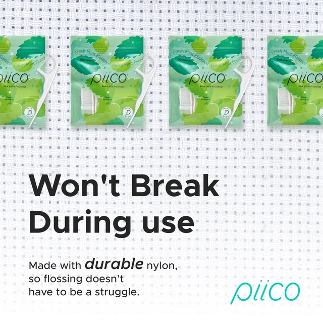 Alt view image 6 of 7 - Piico Xylitol Floss Picks, 100 Count - Unbreakable, Shred-Resistant, Resealable, Unique Flavored Dental Flossers for Adults, Portable
