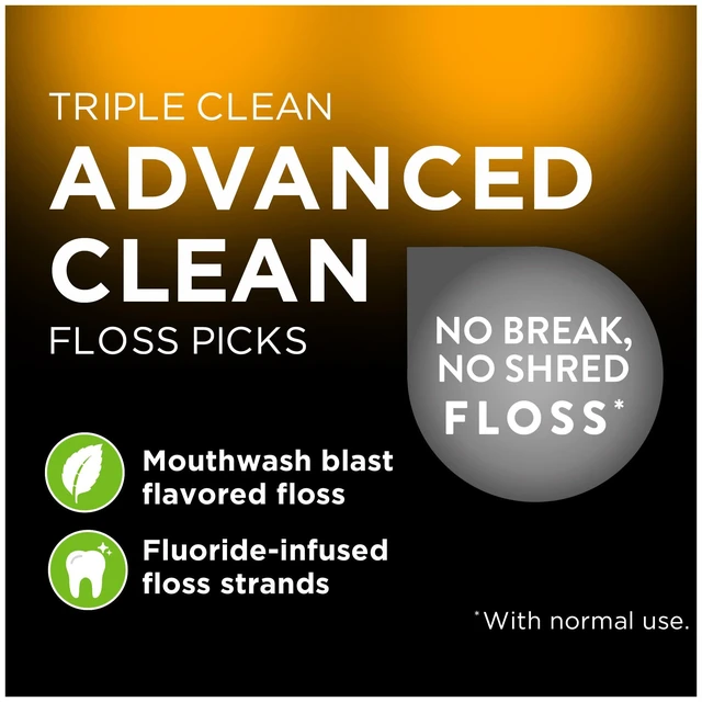 Alt view image 5 of 6 - DenTek Triple Clean Advanced Clean Floss Picks, No Break & No Shred, 75 Count, 3 Pack