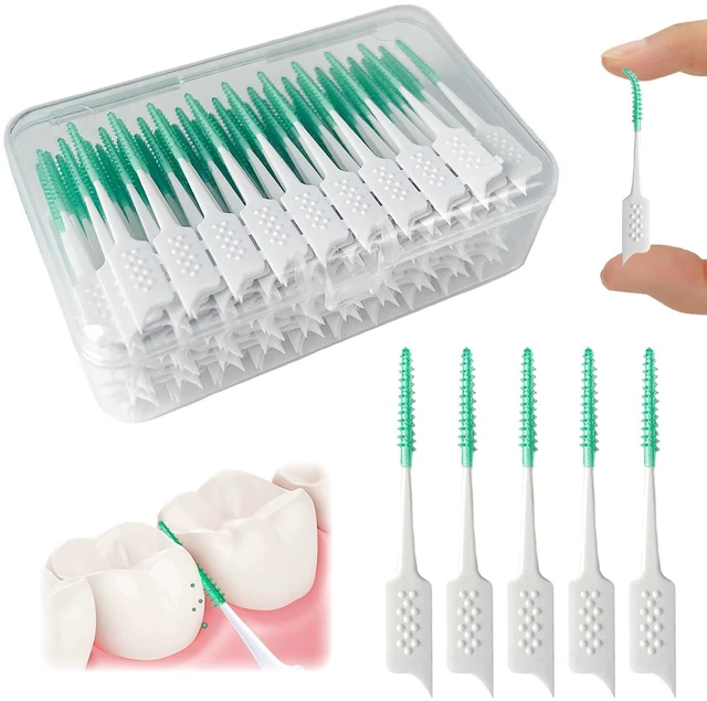 Main image of Soft Silicone Interdental Brush and Dental Floss Picks, Braces Brush, Disposable, 160pcs (Green)