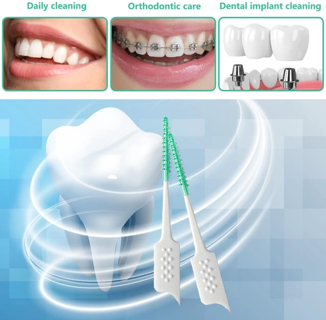 Alt view image 3 of 7 - Soft Silicone Interdental Brush and Dental Floss Picks, Braces Brush, Disposable, 160pcs (Green)
