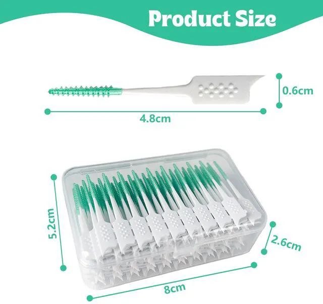 Alt view image 5 of 7 - Soft Silicone Interdental Brush and Dental Floss Picks, Braces Brush, Disposable, 160pcs (Green)