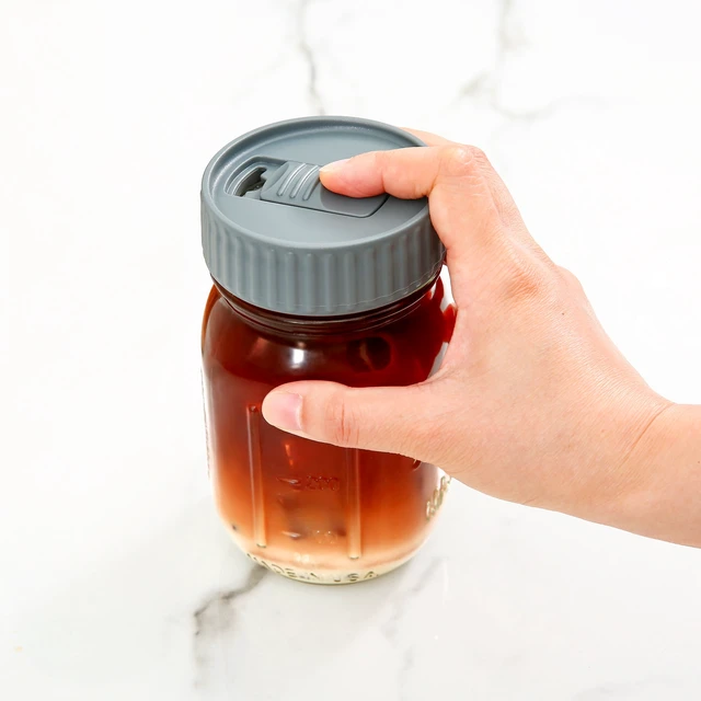 Alt view image 5 of 6 - Mainstays BPA-Free Plastic Mason Jar Lids for Drinking - Dishwasher Safe Gray