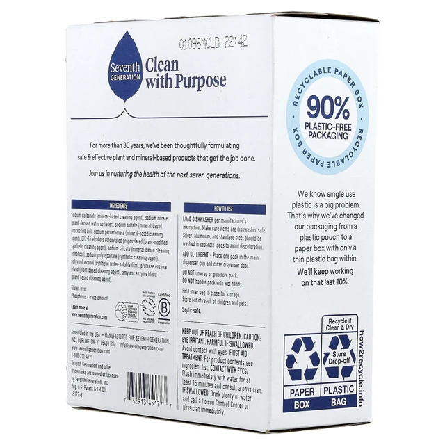 Alt view image 5 of 5 - Seventh Generation Free & Clear Dishwasher Detergent Packs, 20 Count