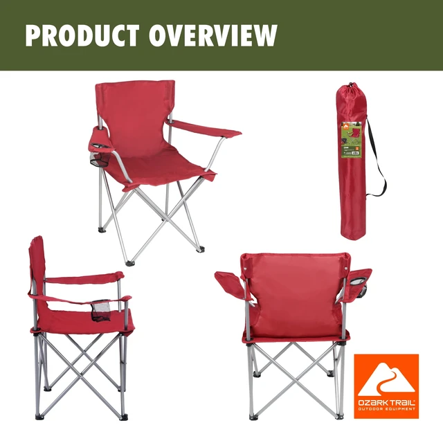 Alt view image 2 of 6 - Ozark Trail Quad Folding Camp Chair with Cup Holder, Red