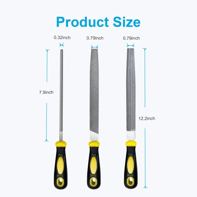Alt view image 2 of 7 - 3-Piece 8-Inch Metal File Set with Comfort Grip Rubber Handles