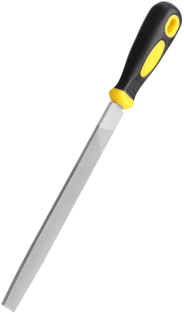 Main image of 8in Flat Hand Metal File, Total 12in Length, Ergonomic Rubberized Handle, Uniform Teeth, High Carbon Steel, for Trimming and Sharpening Metal, Stone, Wood etc.