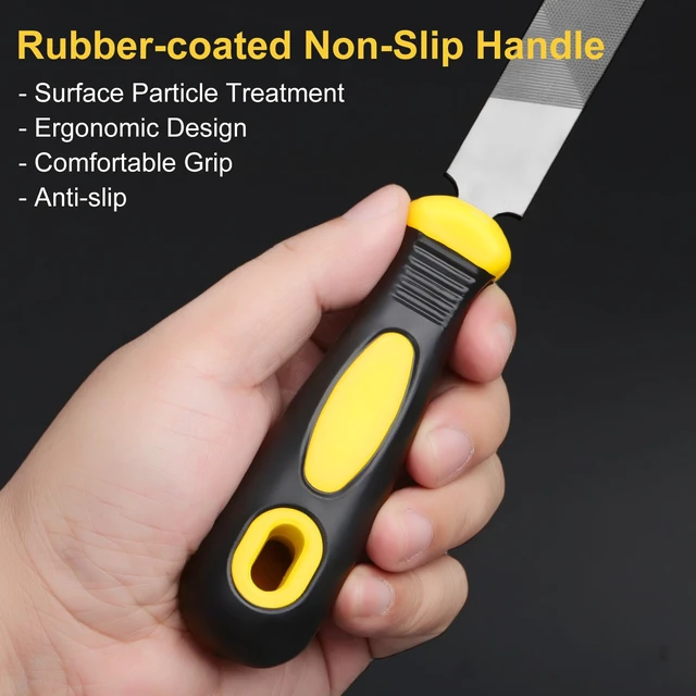 Alt view image 4 of 7 - 8in Flat Hand Metal File, Total 12in Length, Ergonomic Rubberized Handle, Uniform Teeth, High Carbon Steel, for Trimming and Sharpening Metal, Stone, Wood etc.