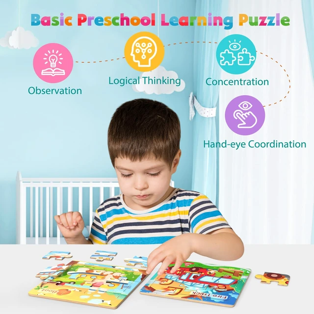 Alt view image 3 of 7 - Zeoddler Wooden Vehicle Jigsaw Puzzles 8 Pack, 9 Pieces Preschool Learning Activities & Educational Toys for Toddlers Kids 3-5, Gift for Boys Girls