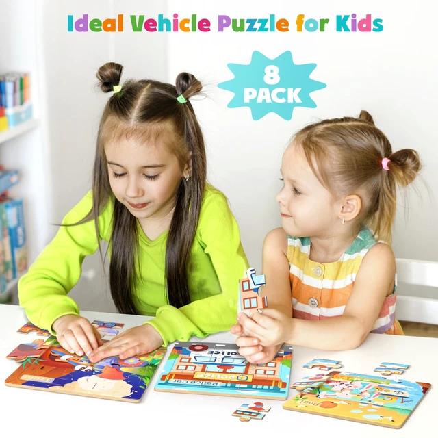 Alt view image 4 of 7 - Zeoddler Wooden Vehicle Jigsaw Puzzles 8 Pack, 9 Pieces Preschool Learning Activities & Educational Toys for Toddlers Kids 3-5, Gift for Boys Girls