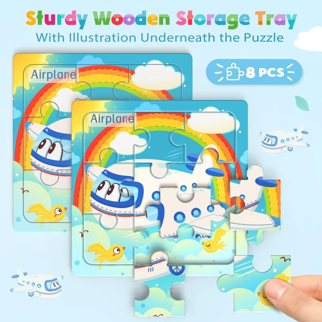 Alt view image 6 of 7 - Zeoddler Wooden Vehicle Jigsaw Puzzles 8 Pack, 9 Pieces Preschool Learning Activities & Educational Toys for Toddlers Kids 3-5, Gift for Boys Girls