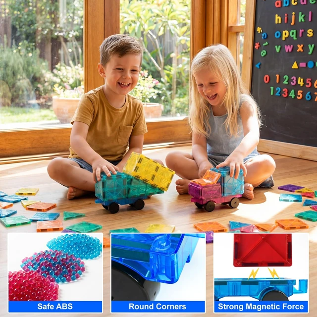 Alt view image 4 of 6 - Bmag 2PCS Magnetic Car Set Construction Vehicle Building Tiles STEM Educational Toys Compatible with Magnetic Tiles for Boys and Girls