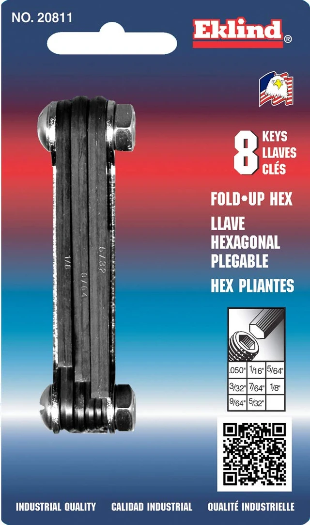 Alt view image 3 of 4 - Eklind 20811 Fold-up Hex Key Set, Steel Handle, SAE Inch Sizes .050-5/32, 8-Piece
