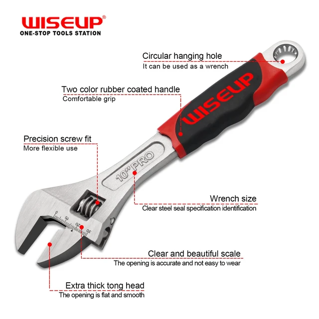 Alt view image 4 of 6 - Wiseup 8-Inch Adjustable Wrench Cr-V Forged Professional