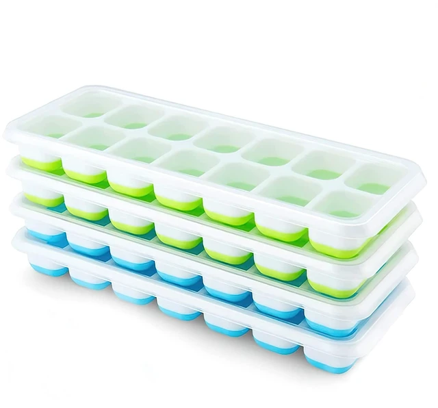 Main image of Airabc Ice Cube Trays 4 Pack, Silicone with Removable Lid, Easy-Release Flexible 14-Cube Trays, LFGB Certified and BPA Free, Stackable Covers for Cocktail and Freezer