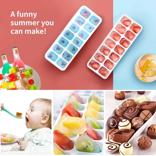 Alt view image 6 of 6 - Airabc Ice Cube Trays 4 Pack, Silicone with Removable Lid, Easy-Release Flexible 14-Cube Trays, LFGB Certified and BPA Free, Stackable Covers for Cocktail and Freezer