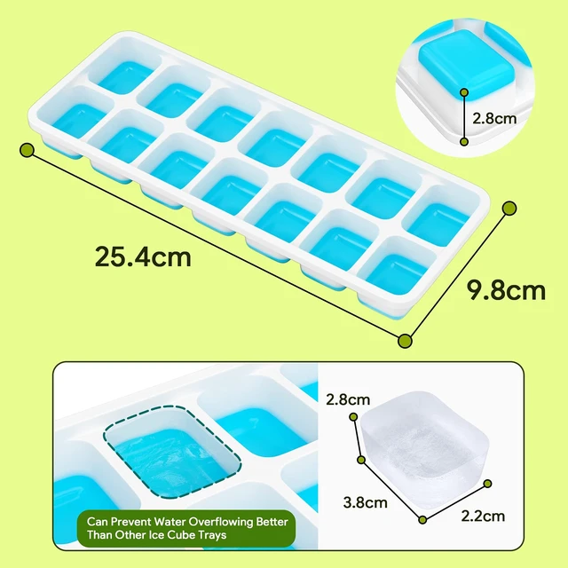 Alt view image 2 of 6 - Airabc Ice Cube Trays 4 Pack, Silicone with Removable Lid, Easy-Release Flexible 14-Cube Trays, LFGB Certified and BPA Free, Stackable Covers for Cocktail and Freezer