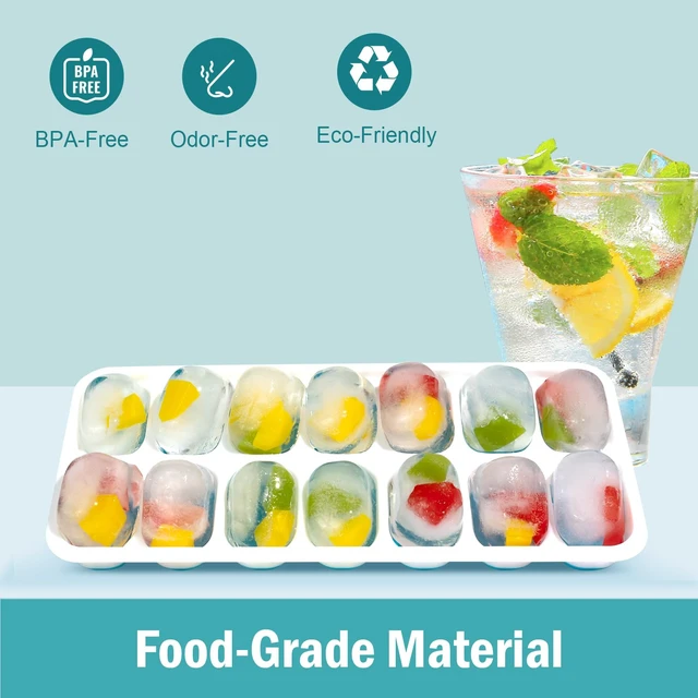 Alt view image 6 of 6 - 3-Pack Ice Cube Trays with Lids for Freezer, Flexible Silicone Bottom, Stackable, 1.2-Inch Cubes, Color-Coded (2 Green 1 Blue), BPA Free, for Juice, Coffee & Cocktails