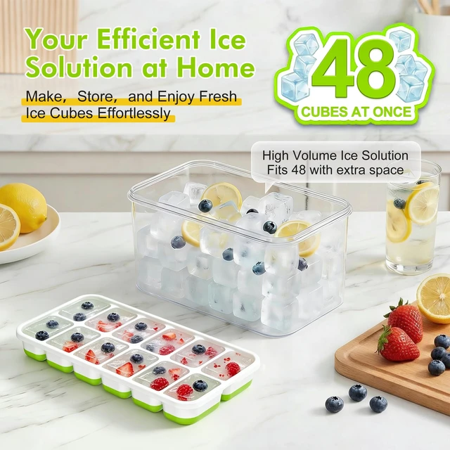 Alt view image 6 of 6 - Ice Cube Tray with Lid and Bin, 4 Pack, 48 Cubes, Stackable Freezer Mold