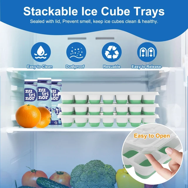Alt view image 2 of 6 - 3-Pack Silicone Ice Cube Tray with Lid, Easy-Release Stackable Ice Cube Molds for Freezer, Drinks, Cocktails, Whiskey, Coffee - BPA-Free and Odor-Free