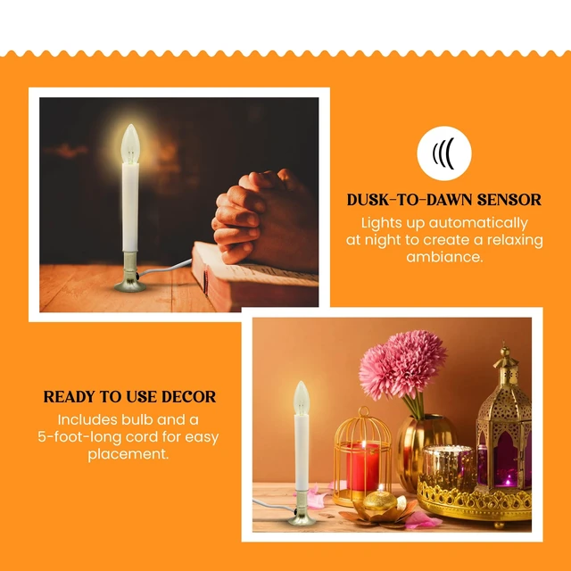 Alt view image 3 of 6 - Creative Hobbies Electric Window Candle Lamp with Brass Plated Base and Dusk to Dawn Sensor