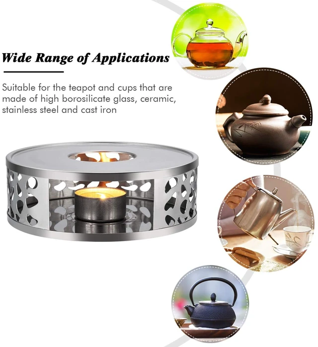 Alt view image 6 of 6 - Simtive Teapot Warmer, Brushed Stainless Steel with Tealight Holder, Silver