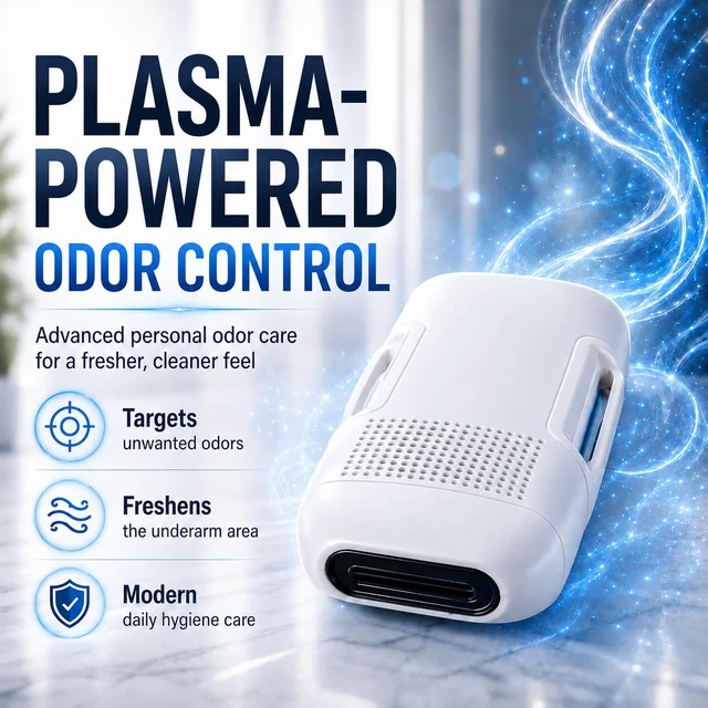 Alt view image 2 of 7 - Electronic Plasma Underarm Odor Neutralizer, Rechargeable, 2 Modes | Gentle Plasma Odor-Control Technology, 15-Min Auto Shut-Off, Hands-Free Strap & Type-C Rechargeable Design