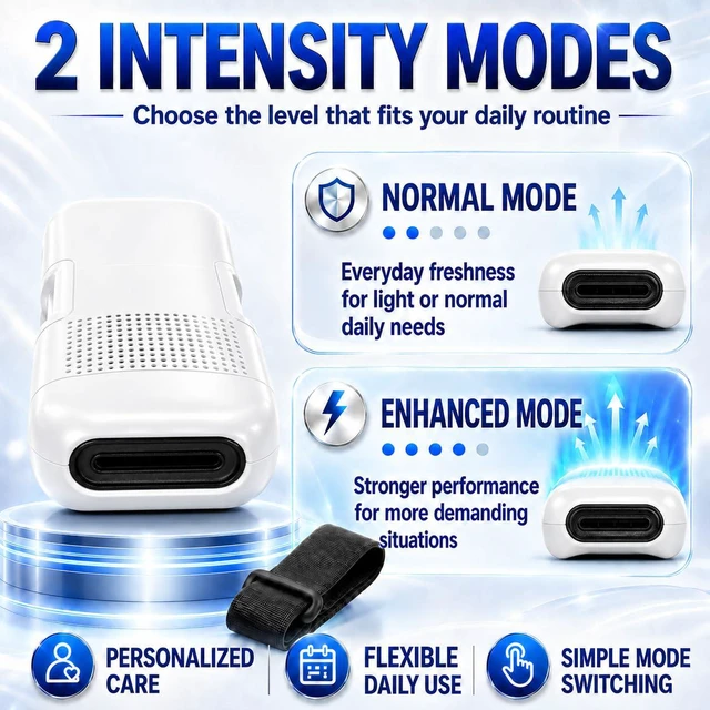 Alt view image 3 of 7 - Electronic Plasma Underarm Odor Neutralizer, Rechargeable, 2 Modes | Gentle Plasma Odor-Control Technology, 15-Min Auto Shut-Off, Hands-Free Strap & Type-C Rechargeable Design