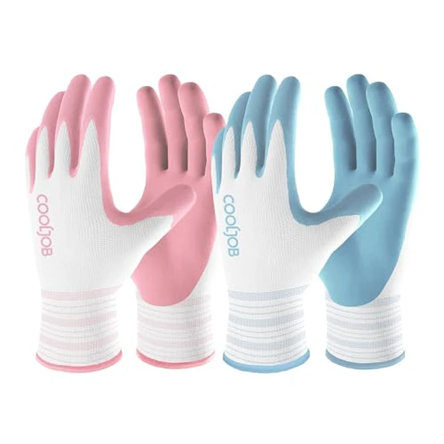 Alt view image 2 of 6 - 6 Pairs Gardening Gloves for Women Ladies, Breathable Rubber Coated for Yard Garden, Outdoor Indoor Protective Work with Grip, Medium Size, Blue & Pink