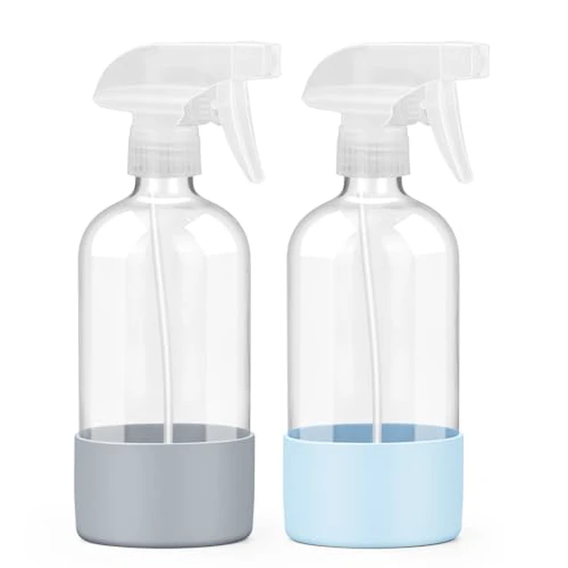 Alt view image 2 of 6 - Glass Spray Bottles - 2 Pack 16 oz Clear Spray Bottles with Silicone Sleeve