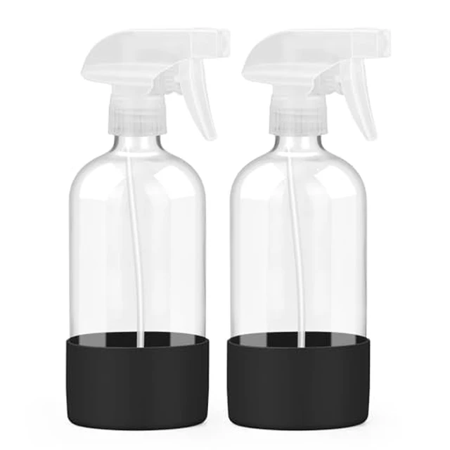 Alt view image 3 of 6 - Glass Spray Bottles - 2 Pack 16 oz Clear Spray Bottles with Silicone Sleeve