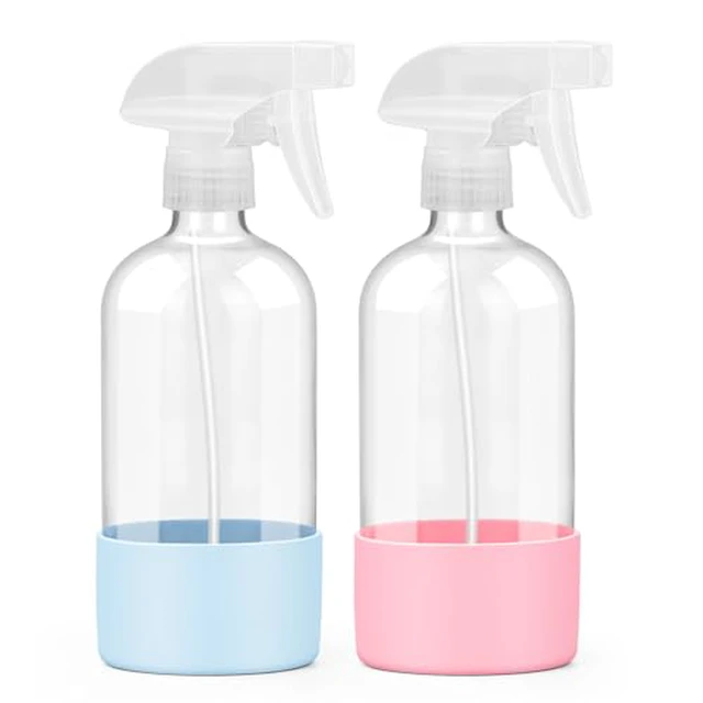 Alt view image 6 of 6 - Glass Spray Bottles - 2 Pack 16 oz Clear Spray Bottles with Silicone Sleeve