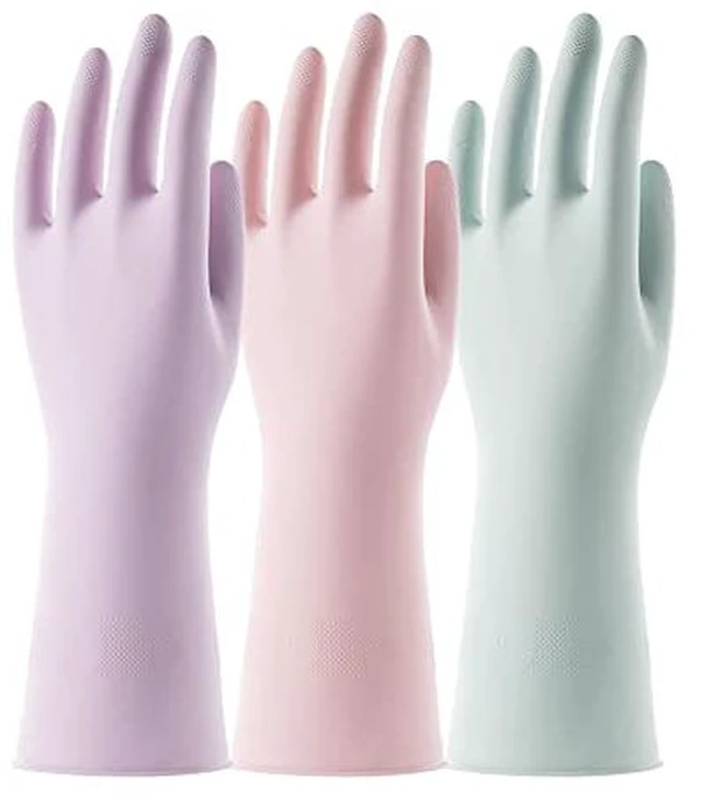 Alt view image 2 of 6 - 3 Pairs Colorful Household Rubber Gloves with Non-Slip Grip, Medium
