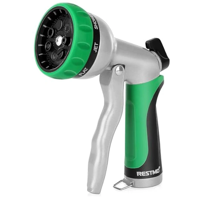 Alt view image 2 of 6 - RESTMO Garden Hose Nozzle, Heavy Duty Metal Water Hose Nozzle with 7 Adjustable Spray Patterns, High Pressure Hand Sprayer with Flow Control for Watering Plants & Lawns, Washing Cars & Pets