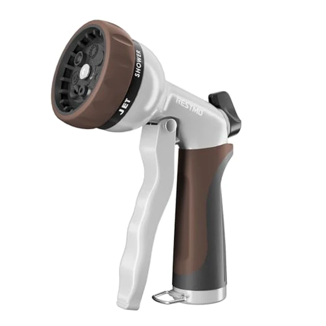 Alt view image 4 of 6 - RESTMO Garden Hose Nozzle, Heavy Duty Metal Water Hose Nozzle with 7 Adjustable Spray Patterns, High Pressure Hand Sprayer with Flow Control for Watering Plants & Lawns, Washing Cars & Pets